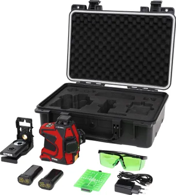 Produktbild von STIER Kreuzlinienlaser SKL 3x360°, 520nm, grün, 1/4" und 5/8" Gewinde im Koffer