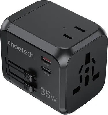 Produktbild von Choetech PD5008 Reiseladegerät, 3xUSB-A, 2xUSB-C, GaN, 35W, US/EU/UK/AU (schwarz)