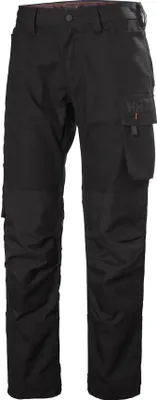 A pair of black work pants shown from the front against a white background.