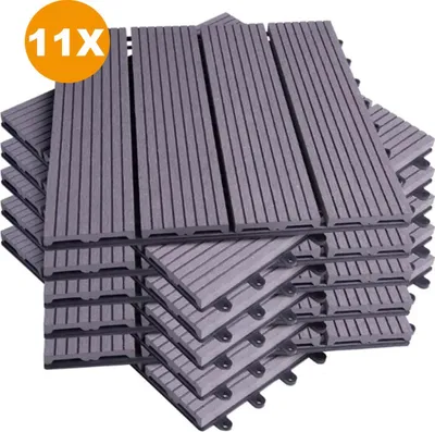 Produktbild von Happyment Terrassenfliesen 11er Set – Terrastegel 30x30cm – WPC Holz/Kunststoff – Balkon & Terrasse – Hellgrau