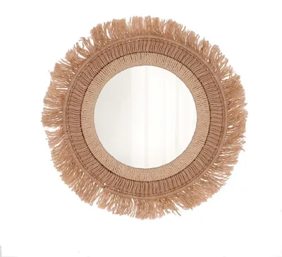 Jute-Spiegel rund 50 cm, Wandmontage, natürliches Boho-Design