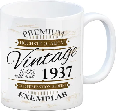 Produktbild von Vintage Tasse 100% echt seit 1937 Kaffeebecher [ber_jahrgeb]. Geburtstag