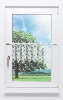Produktbild von Scheibengardine Plauener Spitze Blättergirlande #1W (Bx H) 108cm * 30cm weiß
