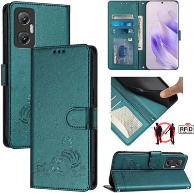 Produktbild von Leder Hülle für Infinix Hot 20 5G Süße Katze Flip Case Brieftasche Schutzhülle mit Standfunktion Grün