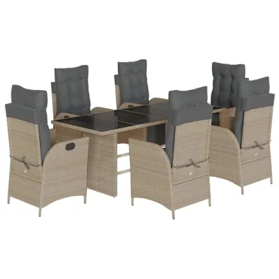 Produktbild von "im Sonderangebot" 7-tlg. Garten-Essgruppe - elegantes Design - Sitzgruppe/Gartenmöbel-Set - mit Kissen Hellgrau Poly Rattan - Terassenmöbel DEMöbel390517