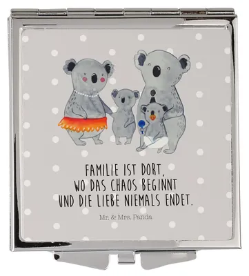 Produktbild von Mr. & Mrs. Panda Schminkspiegel klein Koala Familie - Grau Pastell - Geschenk, Koalas, Muttertag, Mama, Taschenspiegel, Kosmetikspiegel, Frauen Spiegel, Kinder, Kleiner
