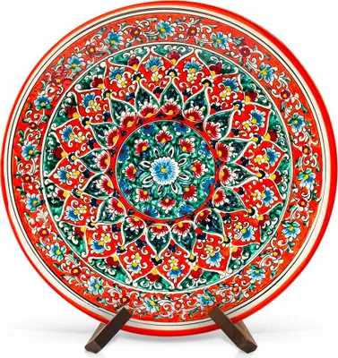 Produktbild von Servierplatte Lagan KaraKalam P7 rot Ø 42 cm Plov Platte Pilawteller Keramik, Keramik, Handarbeit