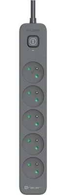 Zdjęcie produktu dla Tracer Power Line+, 1,8 m, Wewnętrzna, Grafitowy, 5 x gniazdo sieciowe, 250 V, 3680 W