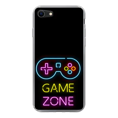 Produktbild von MuchoWow® Handyhülle Schutzhülle Hülle für iPhone SE 2020 Controller - Spiel - Neon - Schwarz - Zitate - Spielzone Silikon Softcase Handy Hülle - Kartenbesitzer