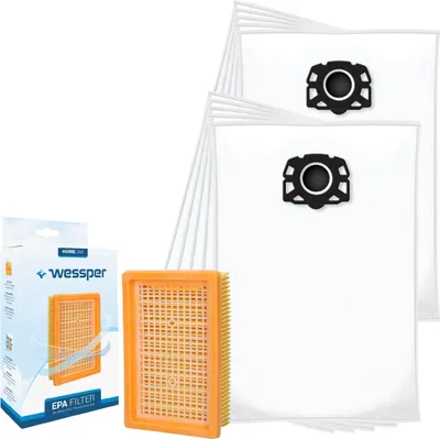 Produktbild von Wessper 10 włókninowych worków filtracyjnych + 1 płaski filtr plisowany odpowiedni do odkurzaczy Kärcher WD 4, WD 5 i WD 6 typu KA 33 wraz z filtrem 2.863-005.0 zamiennik