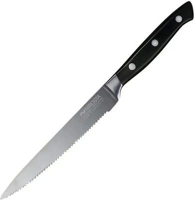 Obrázok produktu pre NIROSTA vrúbkovaný kuchynský nôž TRINITY, univerzálny nôž z nehrdzavejúcej ocele s ergonomickou rukoväťou, ručne brúsený kuchársky nôž s vrúbkovanou čepeľou, (dĺžka čepele: cca 14 cm)