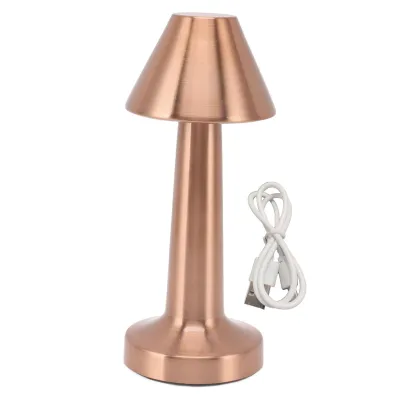 Zdjęcie produktu dla Lampa stołowa LED 3W - Bezprzewodowa i ładowana przez USB, 3 kolory światła, płynnie ściemniana, lampka nocna w kolorze różowego złota