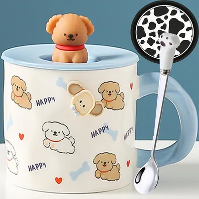 Produktbild von Hund Tasse mit Deckel Keramik 400 ml Teetasse Kaffee Becher Geschenkidee