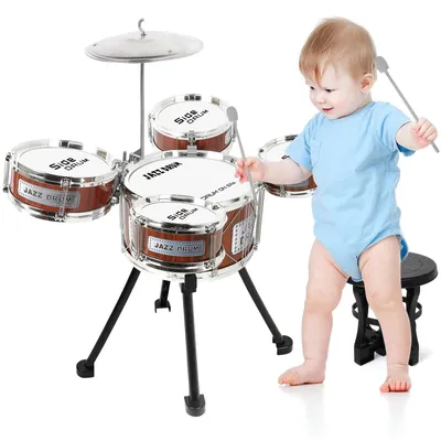 Produktbild von Kinderschlagzeug – 5 Trommeln mit Hocker – Musikinstrument – Drumsticks – für Kinder im Alter von 3-7 Jahren