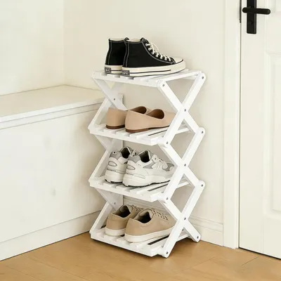 Produktbild von Faltbares Schuhregal Bambus Weiß 4 Ebenen