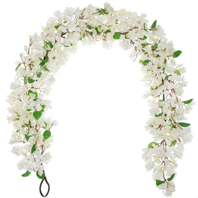 Produktbild von Künstliche Bougainvillea Girlande 180 cm Weiß Hängend mit Haken für Deko Innen & Außen
