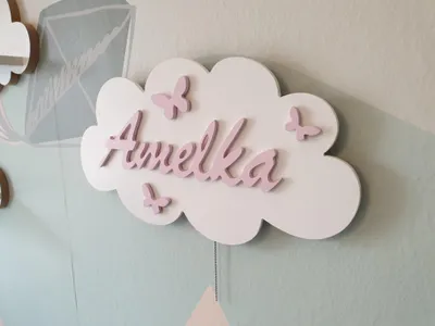 Image de Veilleuse nuage avec prénom + papillons