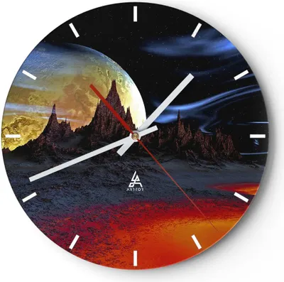 Produktbild von Wanduhr - Rund - Glasuhr - Planeten Mond Universum - 40x40cm - Schleichendes Uhrwerk - Lautlos - zum Aufhängen bereit - Dekoration Modern - Wanddekoration aus Glas - C3AR40x40-2346