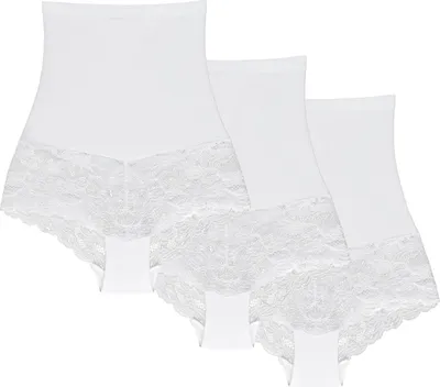 Produktbild von Wolbar Damen Hipster 3er Pack  Slip Spitze Miederslip Hohe Taille Figurformende WB183 , weiß, XXL