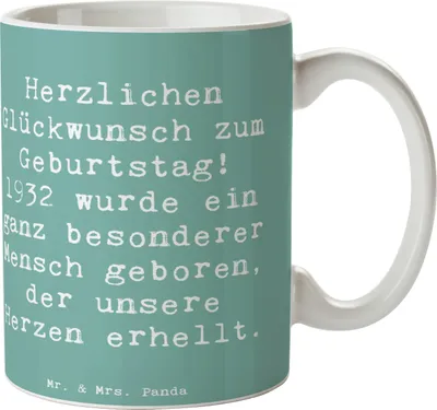 Produktbild von Mr. & Mrs. Panda Kaffeetasse Spruch 1932 Geburtstag - Meeresbrise - Geschenk, Alter, individuelles, besondere Geschichte, Glückwunsch, schöne tasse, Jubiläum, haferl