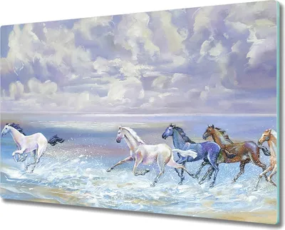 Produktbild von Coloray Hackbrett Herdabdeckplatte 80x52 cm Küchenbrett Kochplattenabdeckung Schneidebrett - Malerei Pferde Küste