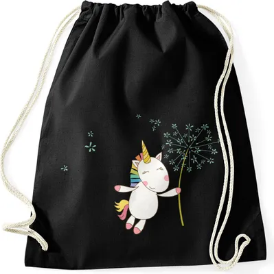 Produktbild von Turnbeutel Einhorn mit Pusteblume Unicorn with Dandelion Gymsac Gymbag Moonworks® schwarz unisize