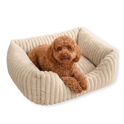 Produktbild von 4L Textil BELLA Hundebett Plüsch für mittelgroße Hunde, Weiches Hundekörbchen, Flauschiges Hundekorb Waschbar (90x70 cm, Beige)