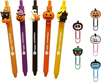 Productafbeelding van Halloween-cadeautje - Uitwisbare gelpennen - Inkt - 5 balpennen en bladwijzers - Halloween-cadeau - Geest - Kantoor