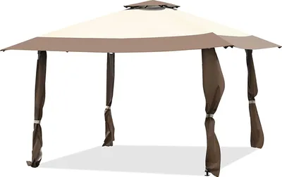 Produktbild von 4 x 4 m Gartenpavillon mit doppeltem Dach, 266-283cm höhenverstellbar, Faltpavillon mit Stahlstruktur, Faltpavillon Wasserdicht&Sonnenshutz für Party und Picknick (Braun)