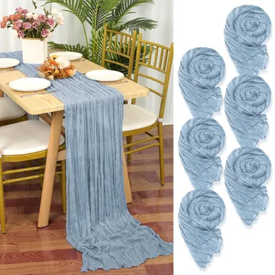 Obrázok produktu pre Sada 6 stolových behúňov - 90 x 300 cm, Dusty Blue pre svadby a oslavy