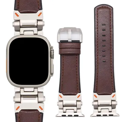 Produktbild von FFO2World Echtleder-Uhrenarmband für Apple Watch 46/45/44/42 mm & 49 mm Ultra – Robustes Lederarmband mit Edelstahlschließe – Dunkelbraun