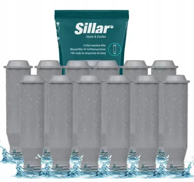 A package of Sillar water filters with a group of filters arranged in front of it.
