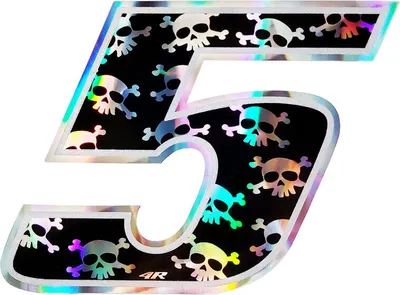 Produktbild von Sticker Rennnummer für Motorrad "5" Schädel 100 x 130 mm
