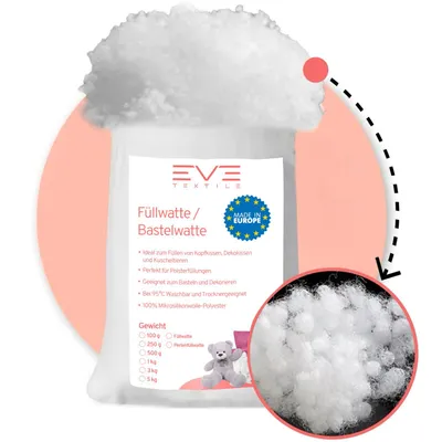 Produktbild von Eve Textile® Füllwatte Faserbällchen Perlen 3000 Gramm Weiche Polyester-Füllung Kissen Kuscheltiere & DIY-Projekte Formstabil Waschbar  Hypoallergen