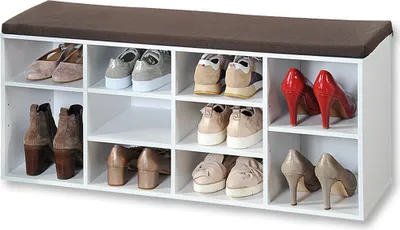 Produktbild von KESPER® Schuhschrank mit Sitzkissen, weiß, bis 150 kg belastbar, für 10 Paar Schuhe, 8 Fächer, Kissenbezug waschbar, -, B103,5 x H48 x