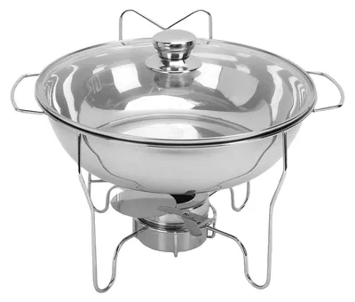Produktbild von Runde Chafing Dishes für Buffet-Set, Speisenwärmer aus Edelstahl mit Glasdeckel, Brennstoffbehälter, 3,5 l