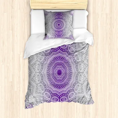 Produktbild von ABAKUHAUS Grau und Lila Mantele, Mandala Hippie, Milbensicher Allergiker geeignet mit Kissenbezügen, 135 cm x 200 cm - 80 x 80 cm, Violett