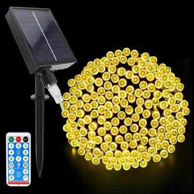 Solar-Lichterkette 20 m, 200 LED, warmweiß, IP65, 8 Modi, Fernbedienung