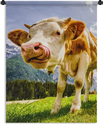Produktbild von MuchoWow® Wandteppich Wandbehang Kühe - Berge - Gras - Landschaft - Alpen 120x160 cm Tapisserie Dekoration Wandtuch - Wohnzimmer - Moderne
