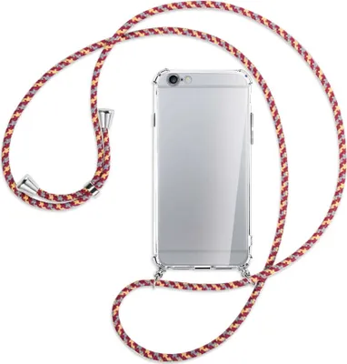 Produktbild von Handykette Backcover-Schutzhülle mit Band (Metall silberfarben) für Apple iPhone 6 / 6S - weinrot/gelb/grau