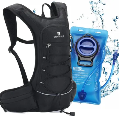 Produktbild von Trinkrucksack 2 l mit Trinkblase - Laufrucksack Fahrradrucksack MTB Rucksack - Wanderrucksack für Herren und Damen - Schwarz