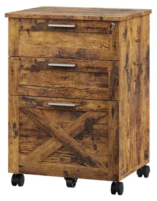 Immagine prodotto di Contenitore a rotelle in legno - Cassettiera a 3 cassetti con serratura - Adatta per archivi sospesi A4/Letter/Legal - Da utilizzare sotto la scrivania, dimensioni 68x48 cm - Colore marrone