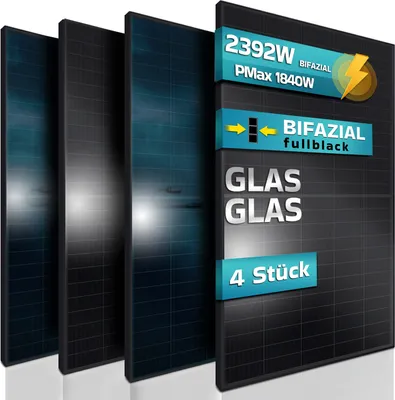 Produktbild von SUNNIVA® Solar Module - Bifacial 598 Watt  Black Frame FULL BLACK  - Glas Glas - PMax 460W - Setwahl Solarpanele, Bifazial, IP68, PV-Modul, Photovoltaik Setwahl: 4 Stück (1840 Watt)