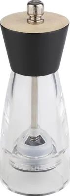 Produktbild von APS 40549 Pfeffermühle FRIDA, Acryl/Buchenholz, Mahlwerk Kohlenstoffstahl, Ø 6 cm, Höhe 15,5 cm, transparent/schwarz