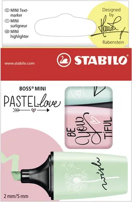 Image de Surligneurs - STABILO BOSS MINI Pastellove - lot de 3 - turquoise tendre, blush rosé, soupçon de vert menthe