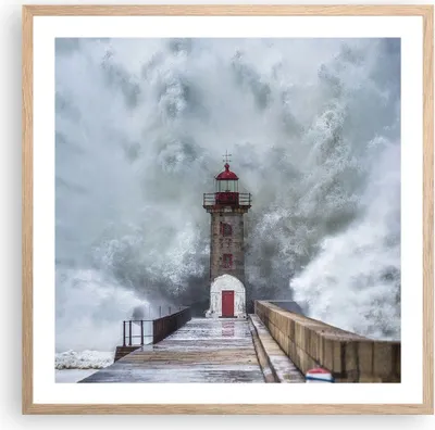 Produktbild von Gerahmtes Poster - Rahmen in heller Eiche - Laterne Meer Sturm - 60x60 cm - Wand Bild - Wanddeko - Wandbilder - Kunstposter - Wandposter - Bilderrahmen - Bilder - Kunstdruck - P2NAC60x60-5003