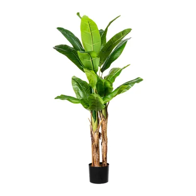 Immagine prodotto di Pianta di banano da 150 cm con 21 foglie in vaso di plastica - Pianta artificiale di facile manutenzione