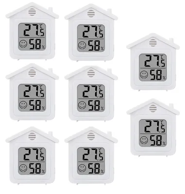 Produktbild von 8× Mini Thermometer Hygrometer Digital – LCD Anzeige, Temperatur & Luftfeuchtigkeit, kompakt, Magnet & Wandmontage