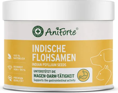 Produktbild von AniForte Flohsamen für Hunde & Katzen 250g - Reich an Ballaststoffen & Schleimstoffen, Indische Rohkostqualität, für Magen-Darm-Trakt, bei Übergewicht