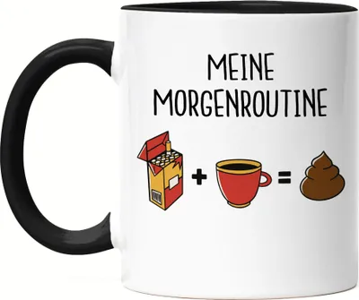 Produktbild von Meine Morgenroutine Kaffee Kippe Gleich Kacken Lustige Tasse Schwarz Mit Zigaretten Motiv Geschenkidee Toilettengang